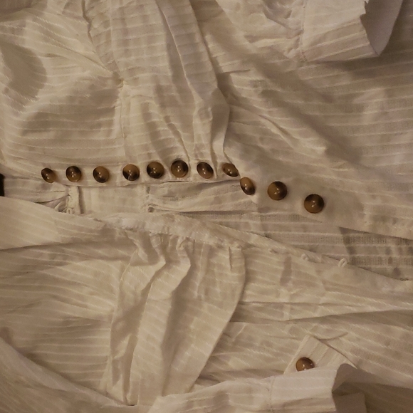 Ruched waist button down long sleeve v neck top boho - Picture 4 of 5